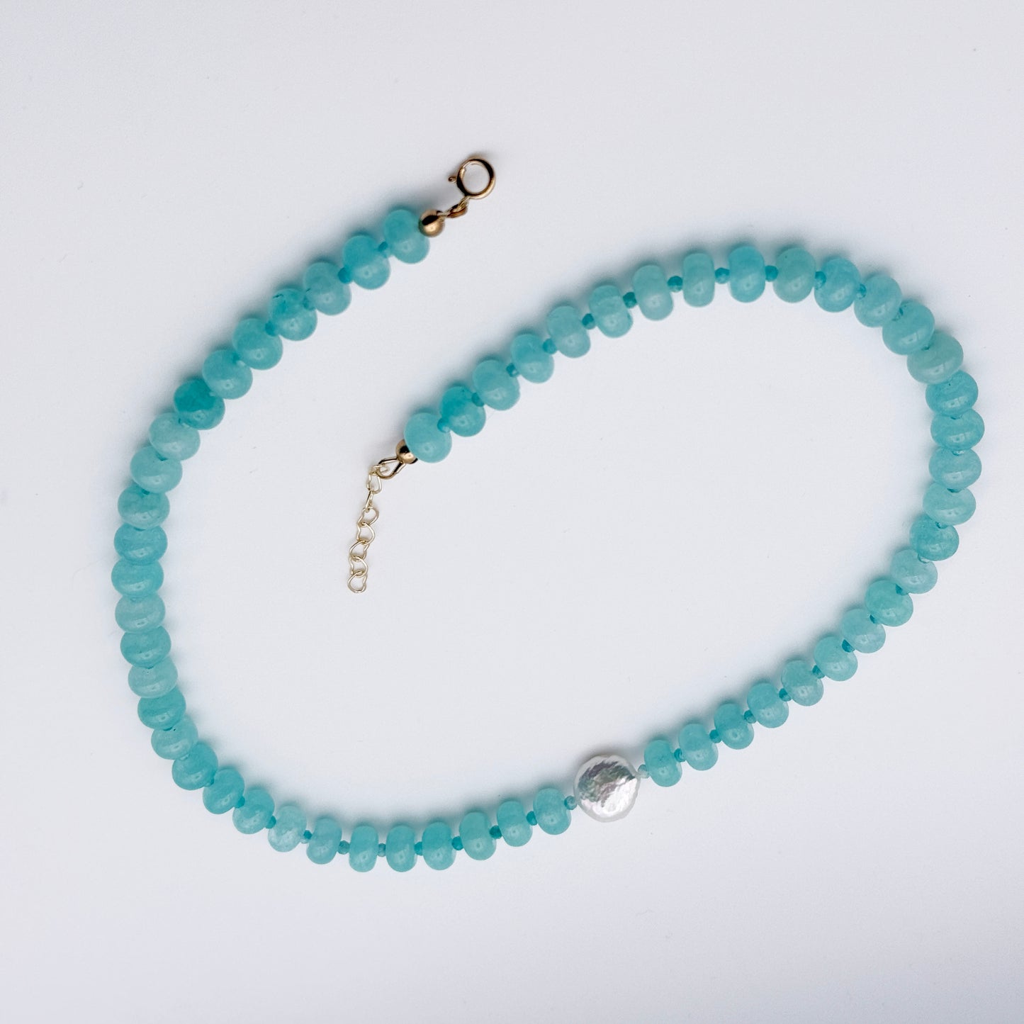 Candy Jade, Amazonite Gemstone, and Pearl beaded Necklace