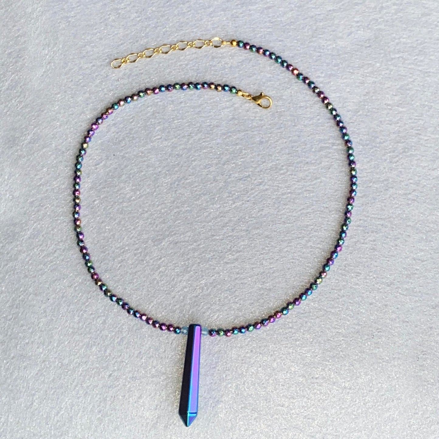 Rainbow Hematite and Blue Topaz Necklace