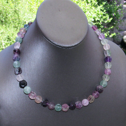 Rainbow Fluorite gemstone Beaded Flower Necklace