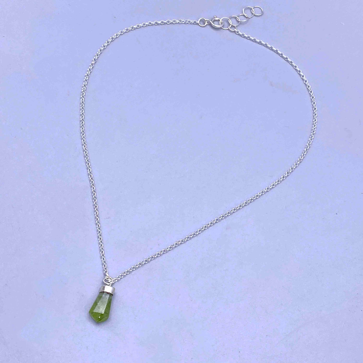 Peridot gemstone point  sterling silver chain Necklace