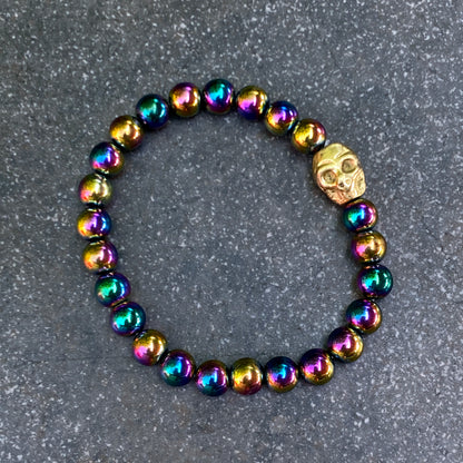 Rainbow Hematite gemstone Skull Bracelet