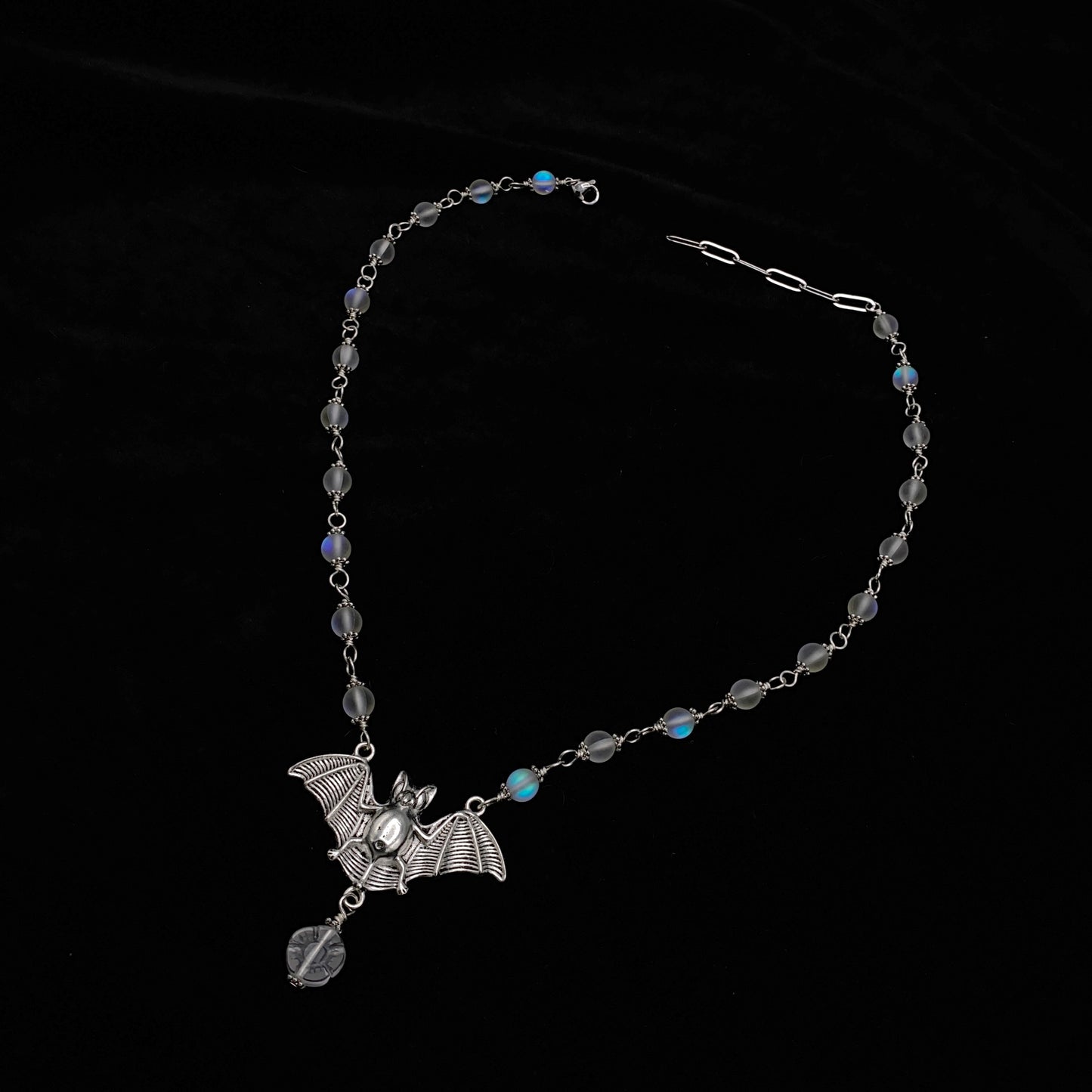 Halloween Bat with Quartz gemstone crystal Necklace