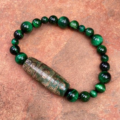 Tibetan Agate and Green Tiger’s Eye Bracelet