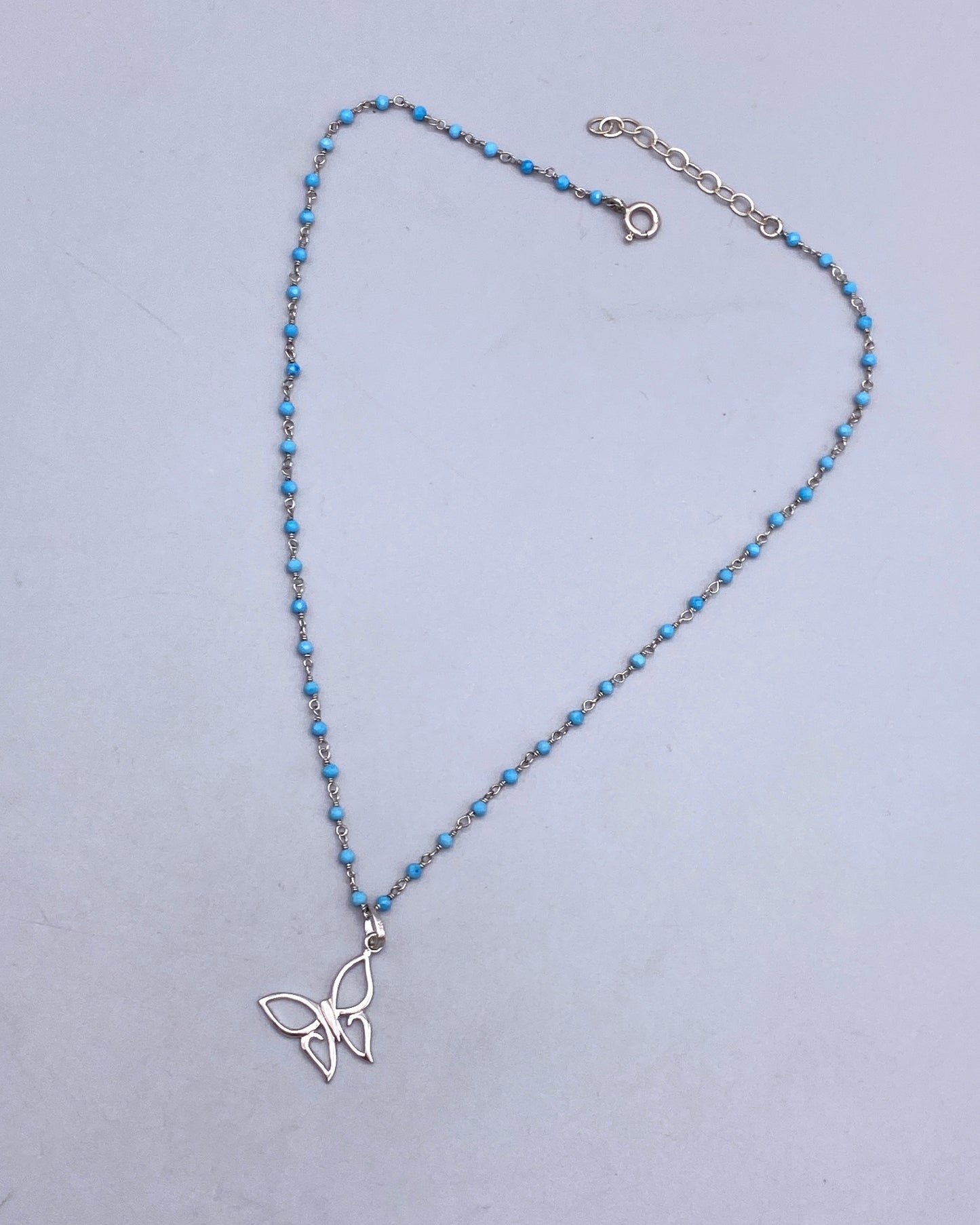 Turquoise and Sterling Silver Butterfly Beaded Necklace