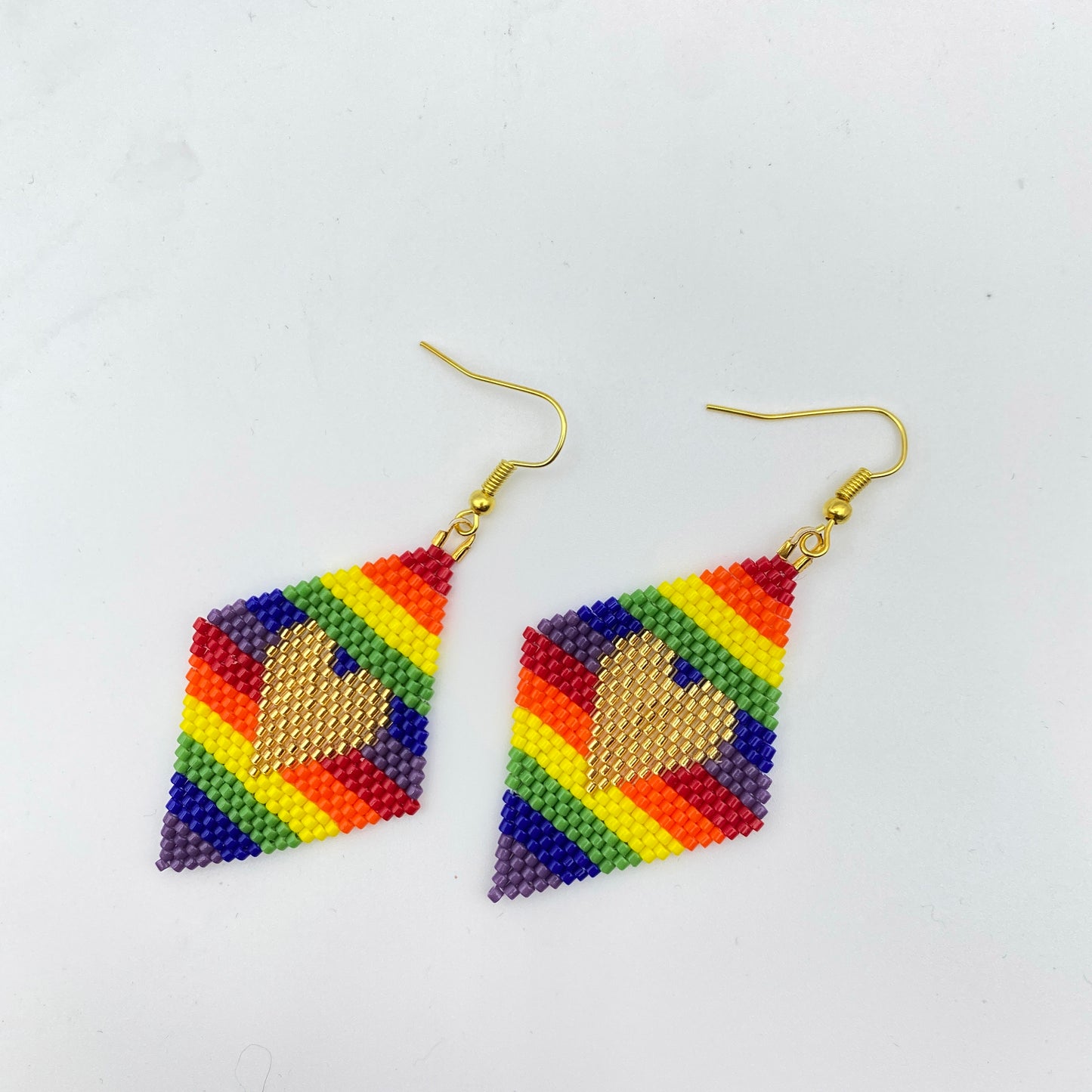 Beaded Glass Heart Pride Rainbow Earrings