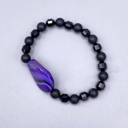 Purple Agate and Onyx Gemstone Bracelet