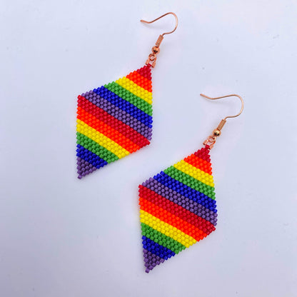 Beaded Glass Pride Rainbow Earrings