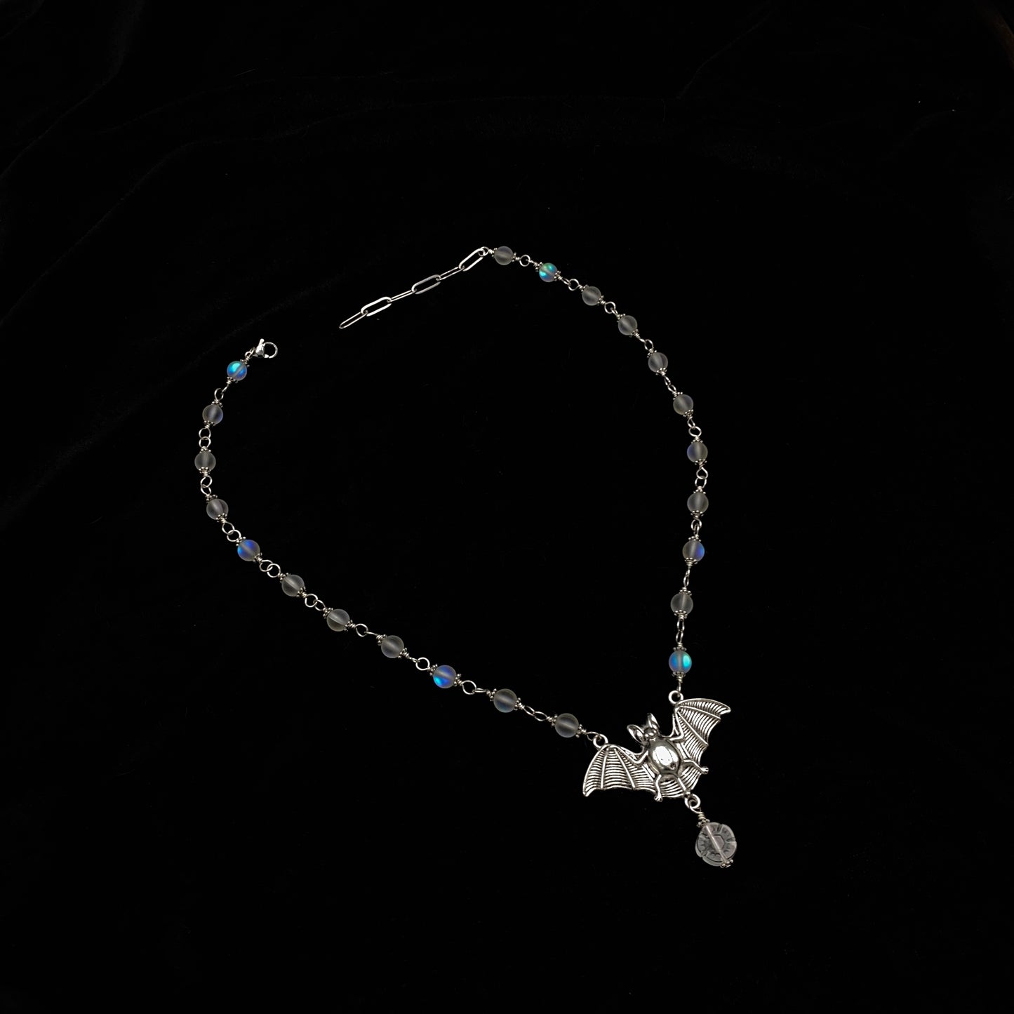 Halloween Bat with Quartz gemstone crystal Necklace