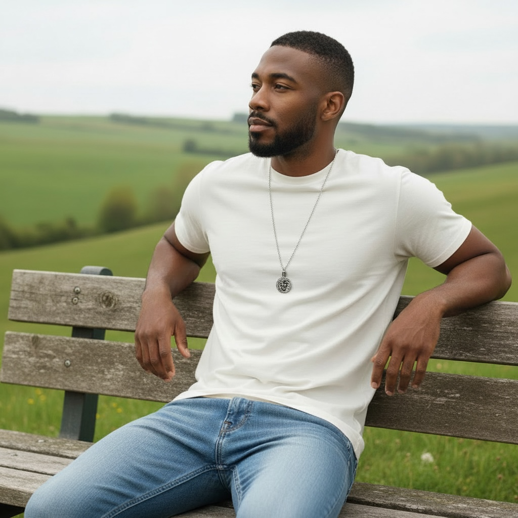 Hematite Lion Pendant on Patina copper chain Necklace