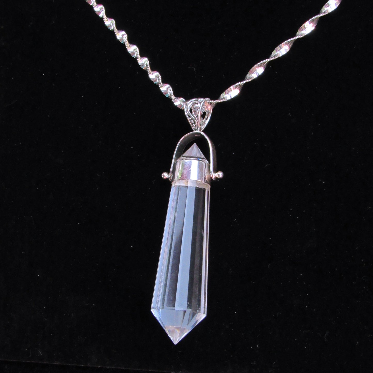 Clear Quartz Point Pendant on Vintage Renewed Chain