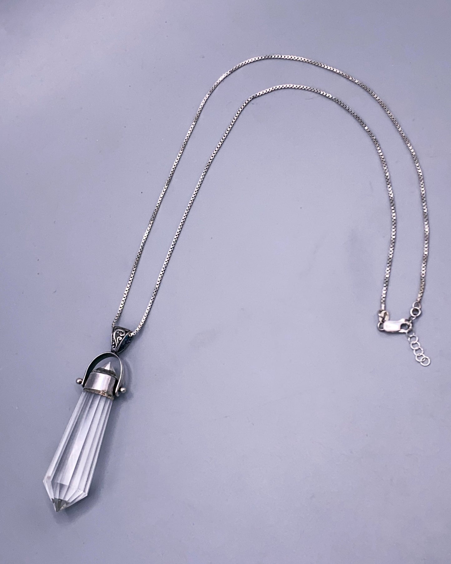 Clear Quartz Point Pendant on Vintage Renewed Chain