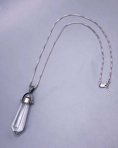 Clear Quartz Point Pendant on Vintage Renewed Chain