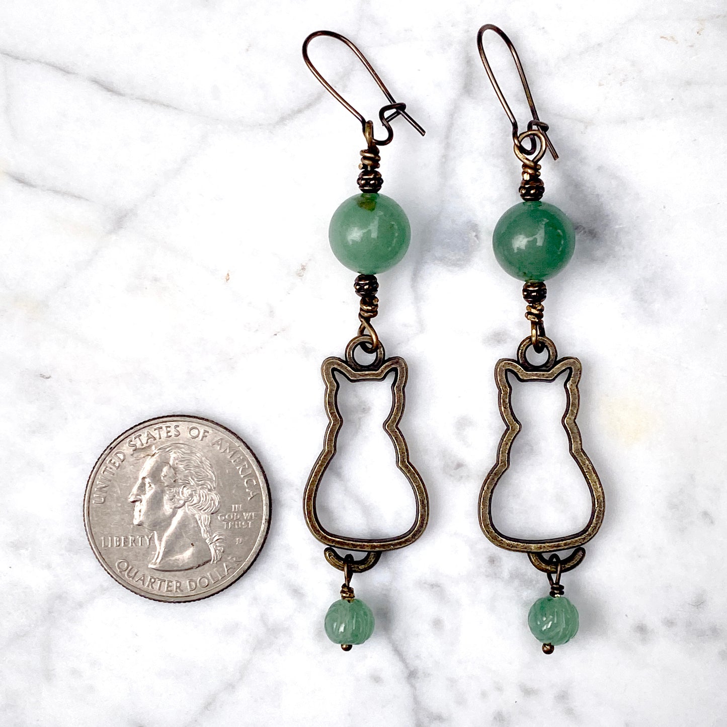 Kitty and Green Aventurine Dangle earrings