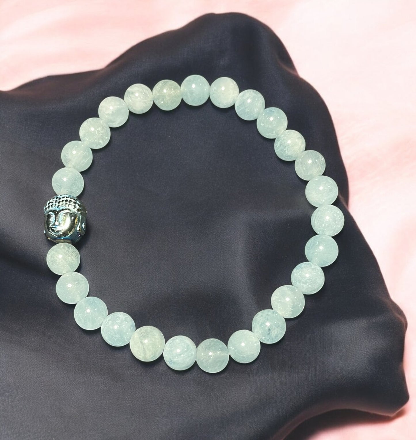 Aquamarine and Hematite Buddha bracelet