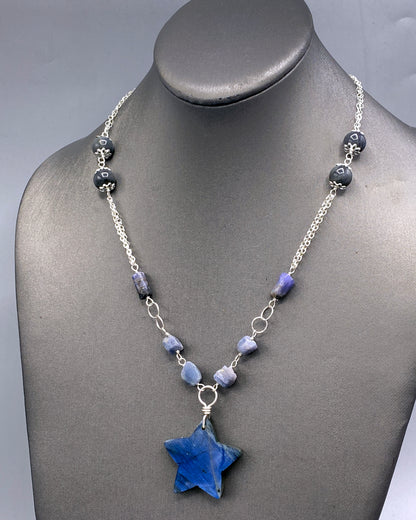 Labradorite Star, Sapphire, and Tanzanite Necklace