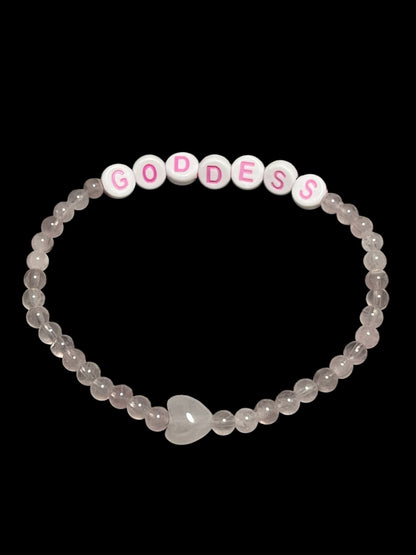 Rose Quartz Goddess and Heart Bracelet