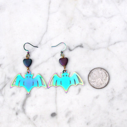 Bat Dangle Earrings with Hearts