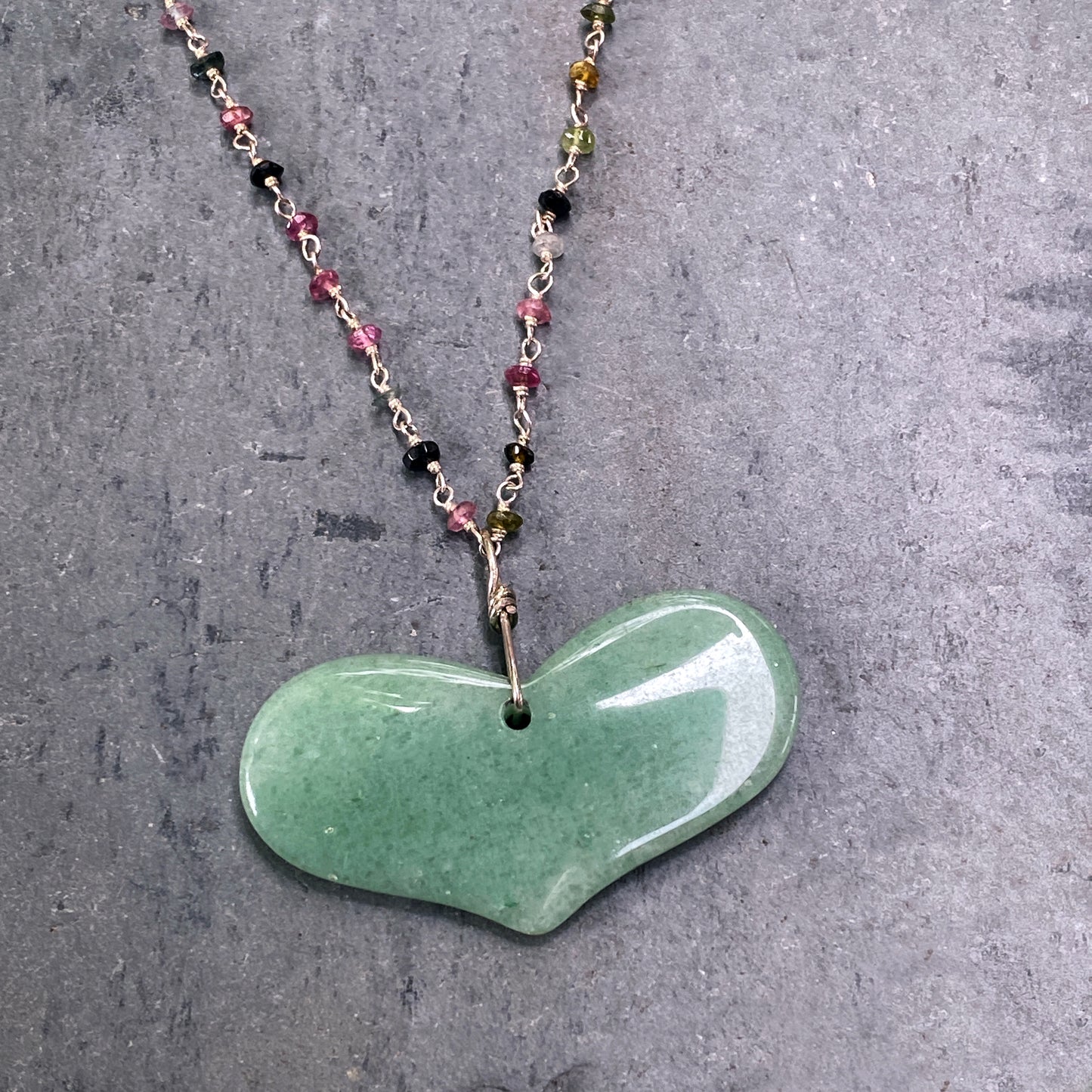 Green Aventurine gemstone Heart chain Necklace