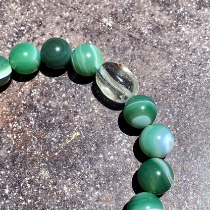 Green Banded Agate and Ghost Quartz Beaded Bracelet