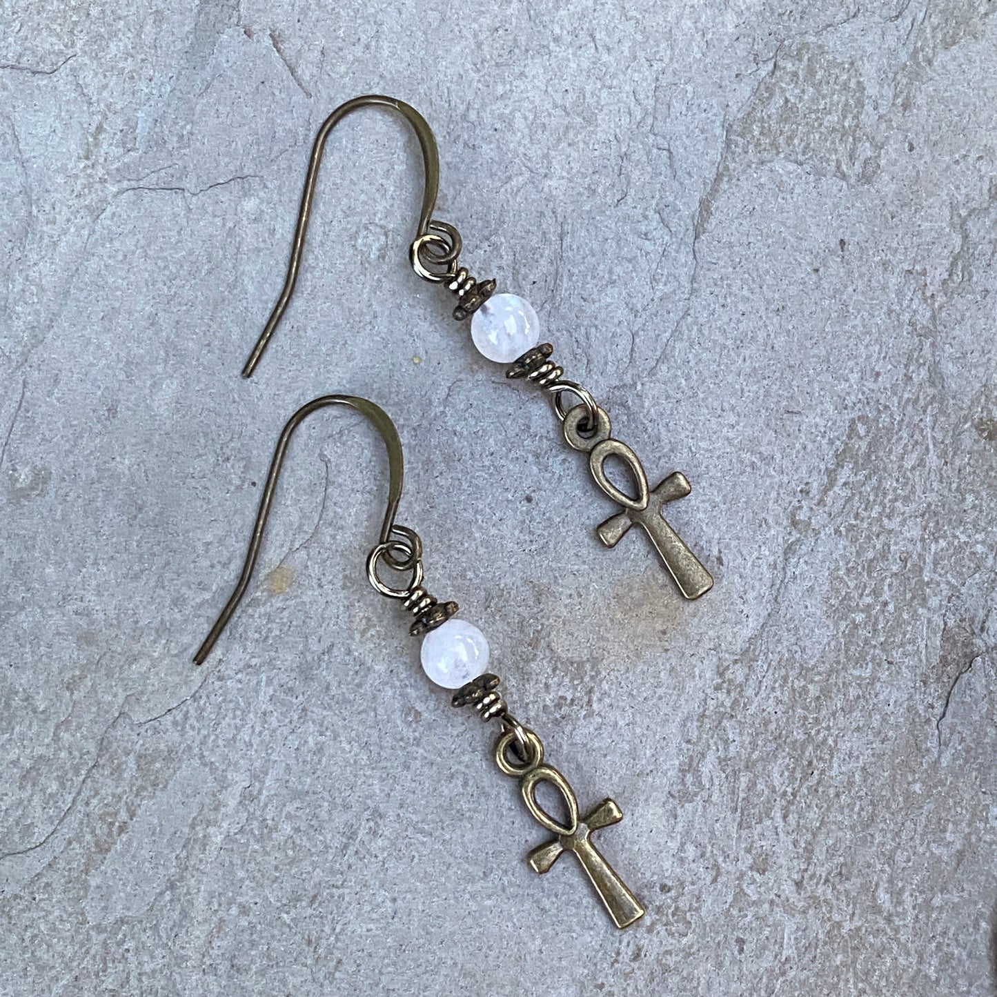 Moonstone and Ankh Earrings