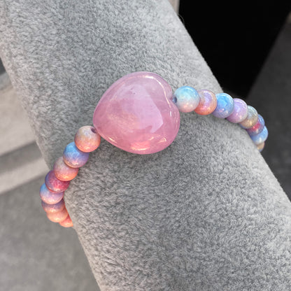 Alashan Agate and Rose Quartz Heart gemstone Bracelet