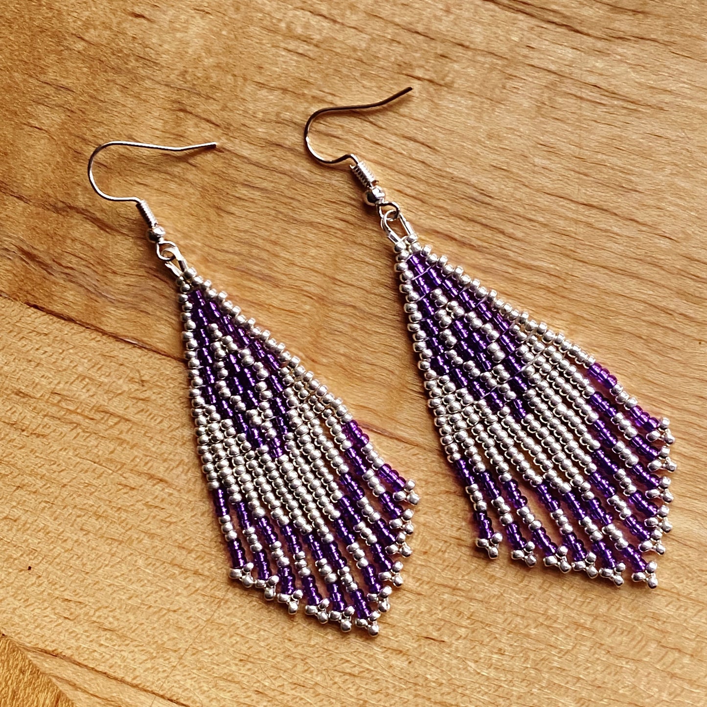 Purple Seed Bead Fringe Earrings