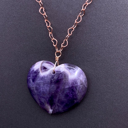 Amethyst Heart on Rose Gold Heart Necklace