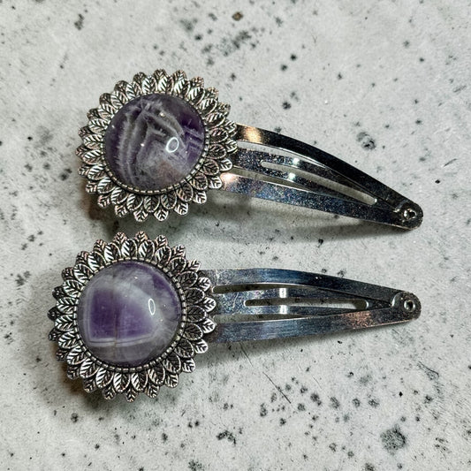 Amethyst Gemstone Barrette set