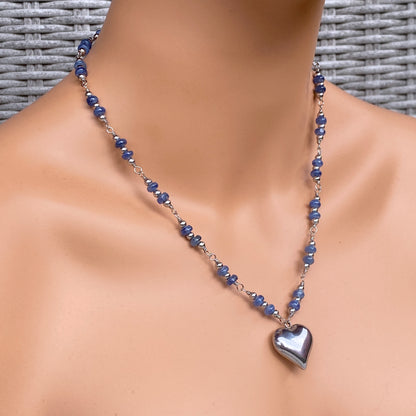 Kyanite And Stainless Steel Heart Necklace