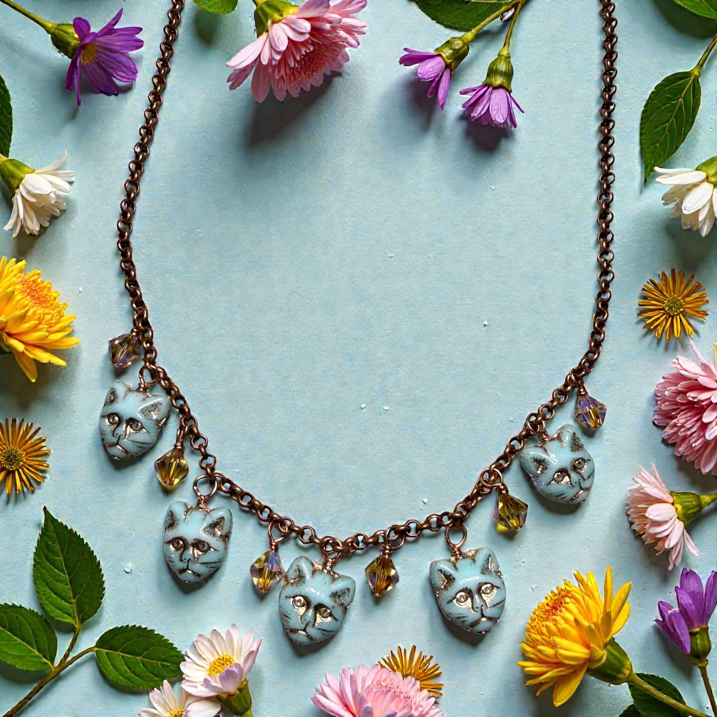 Glass beaded Kitty Cat Necklace