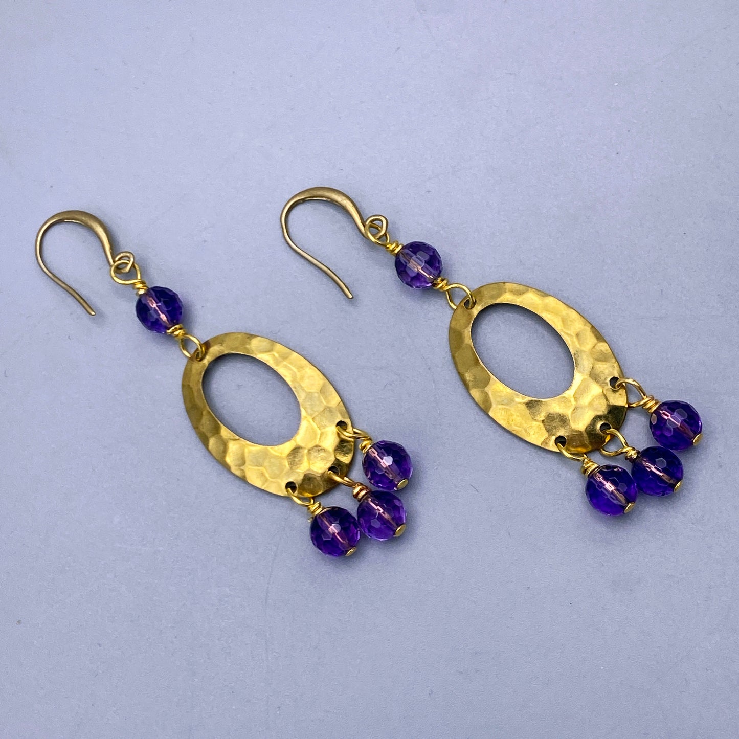 Amethyst and Brass Chandelier Dangle Earrings