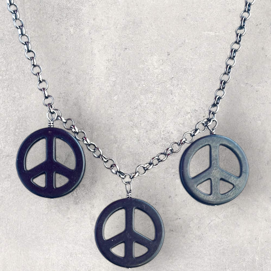 Black Howlite Peace Sign Copper Necklace