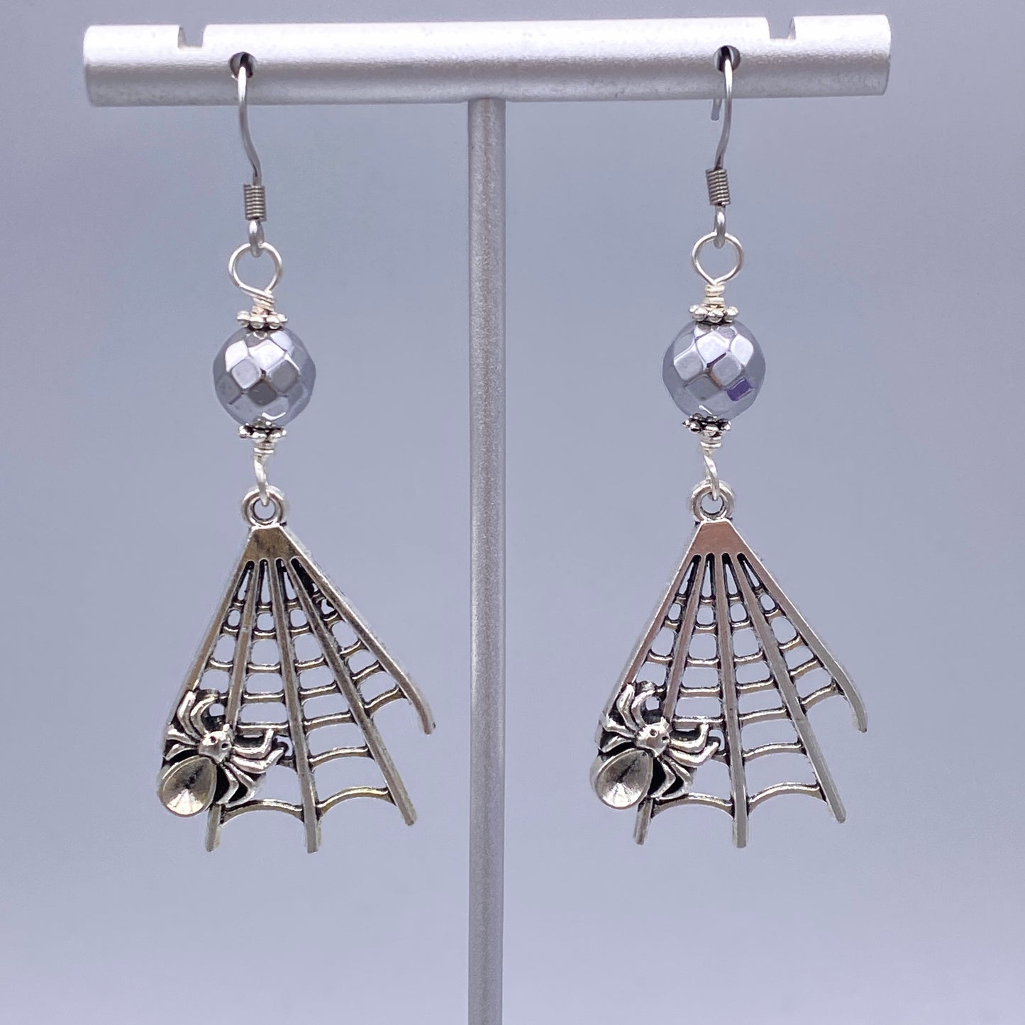 Spider in Web and Hematite Dangle earrings