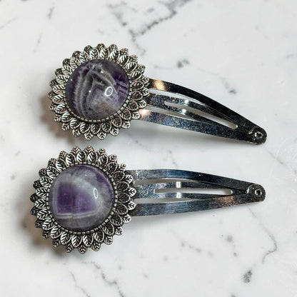 Amethyst Gemstone Barrette set