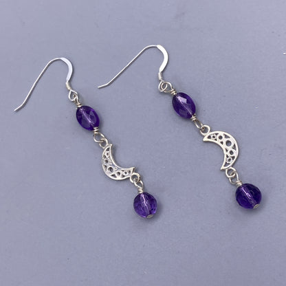 Amethyst and Moon Dangle Earrings