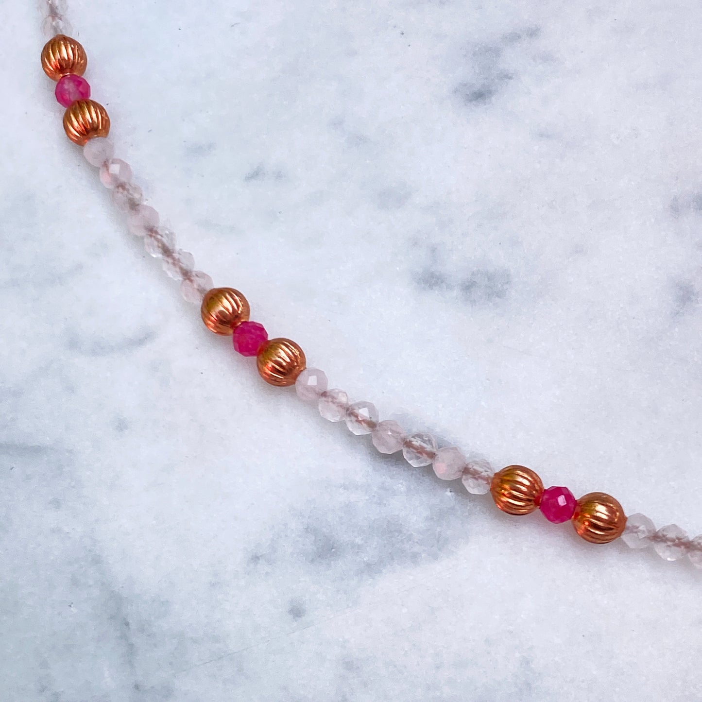 Rose Quartz and Red Spinel gemstone Anklet