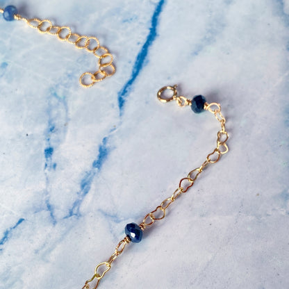 Blue Sapphire and Heart Chain Necklace