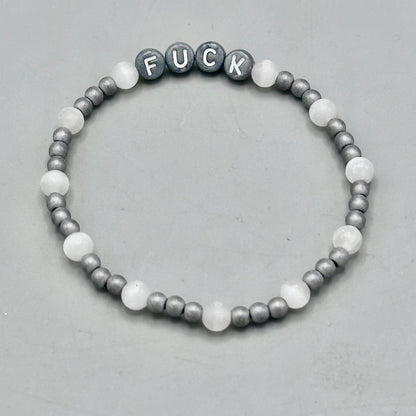 Hematite and Selenite “Fuck” Bracelet