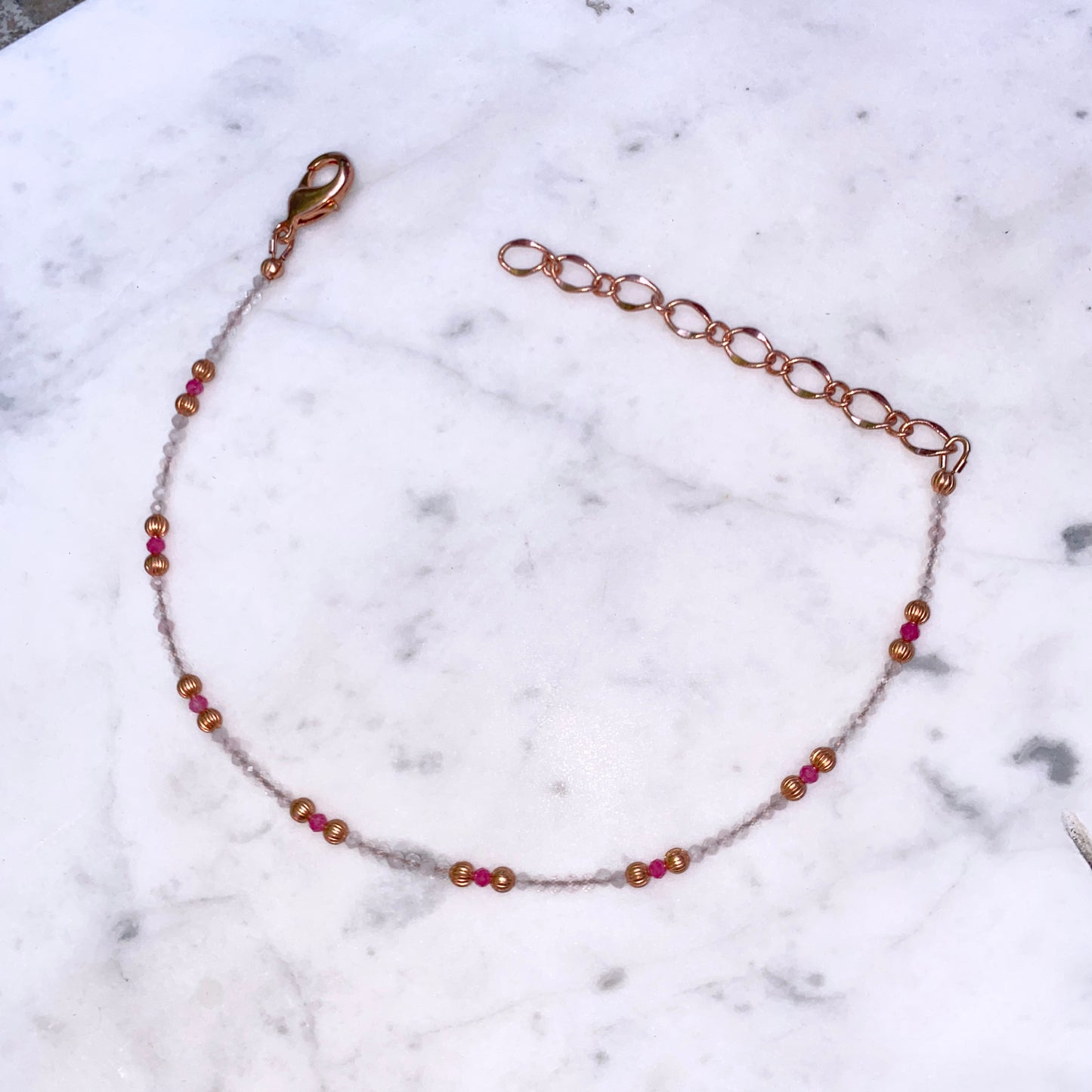 Rose Quartz and Red Spinel gemstone Anklet