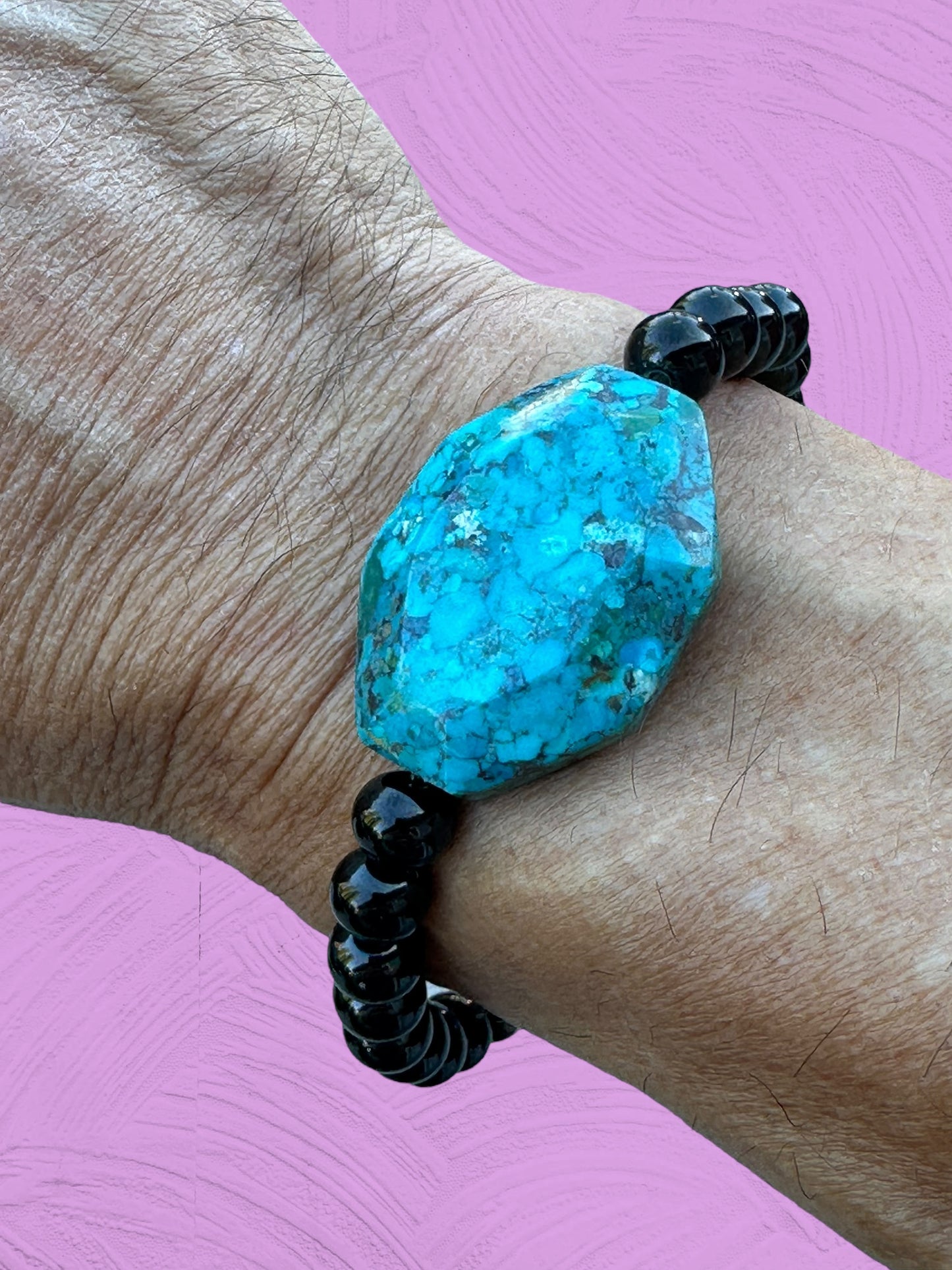 Turquoise and Stainless Steel Beaded Stretch Bracelet