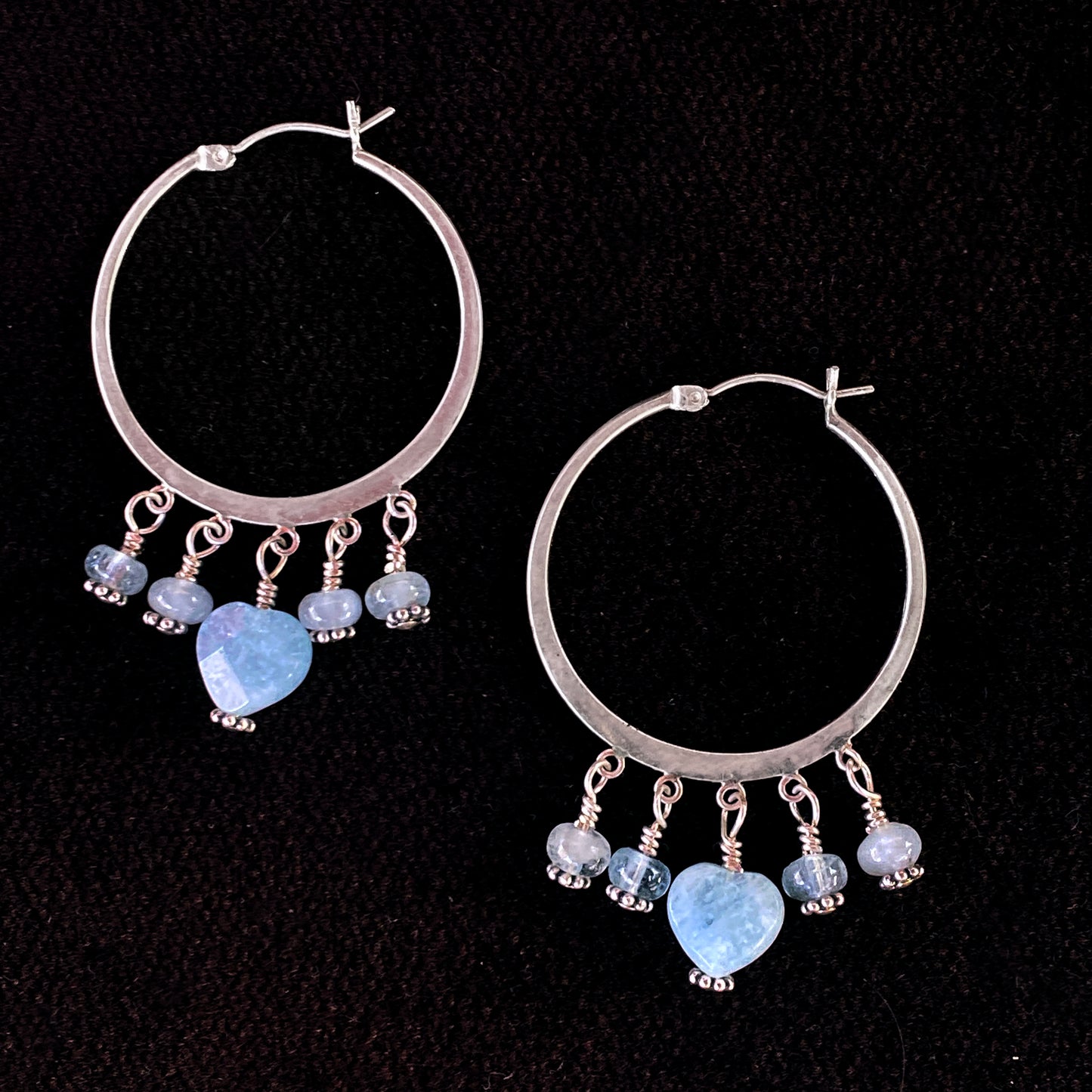 Aquamarine Heart Hoop Earrings