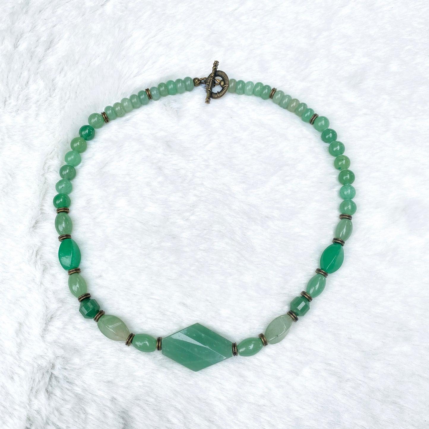 Green Aventurine  gemstone with brass togel Necklace