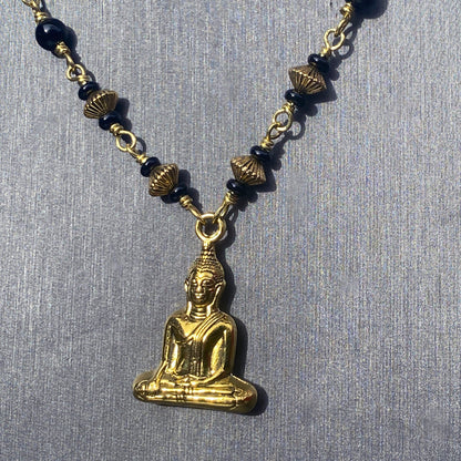 Onyx and Golden Buddha Necklace