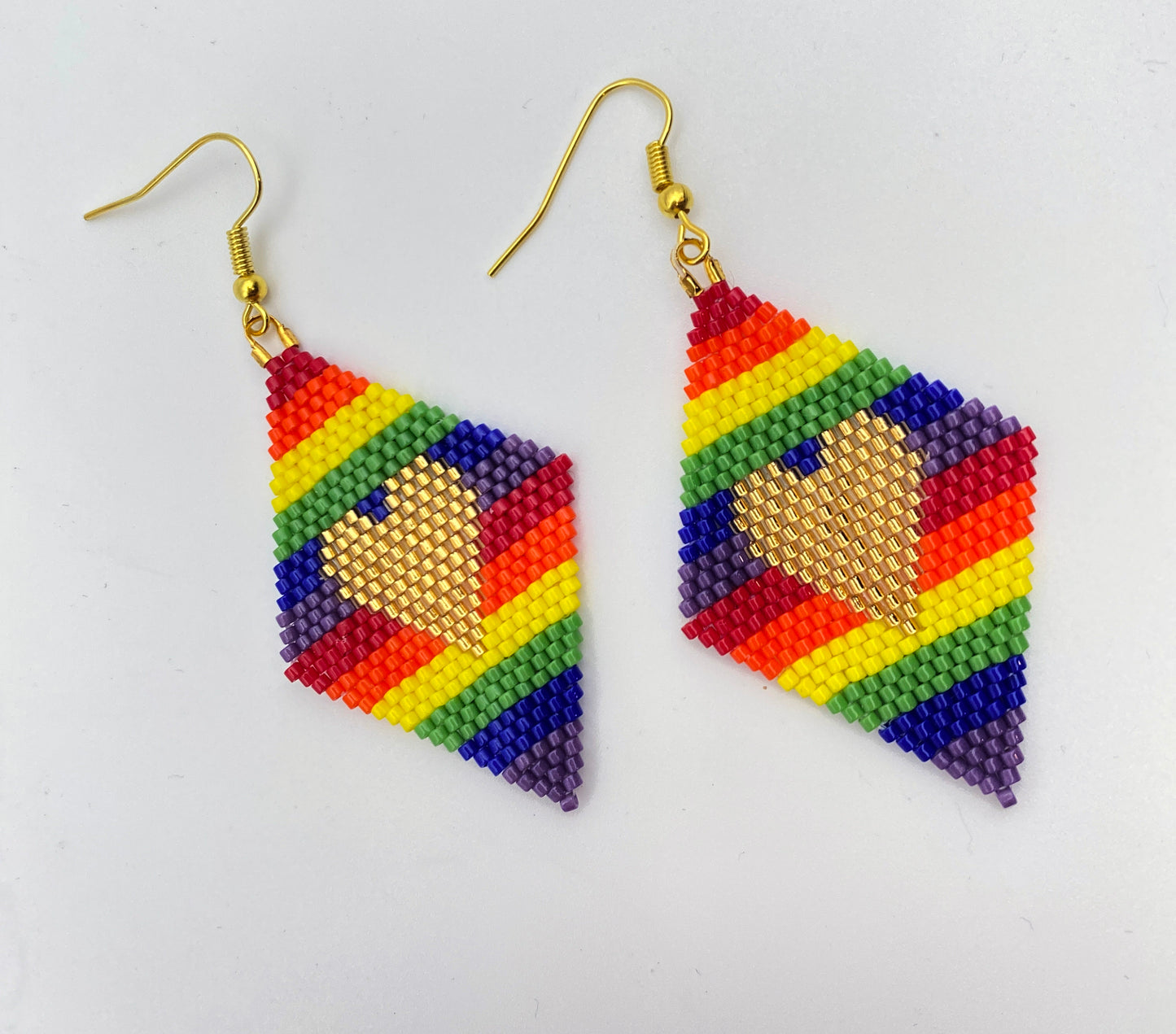 Beaded Glass Heart Pride Rainbow Earrings