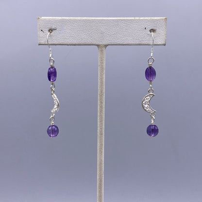 Amethyst and Moon Dangle Earrings