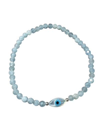 Dainty Aquamarine and Evil Eye Bracelet