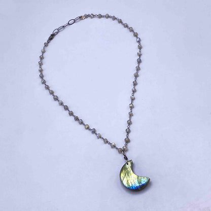 Labradorite Moon on Sterling Silver Rope Chain