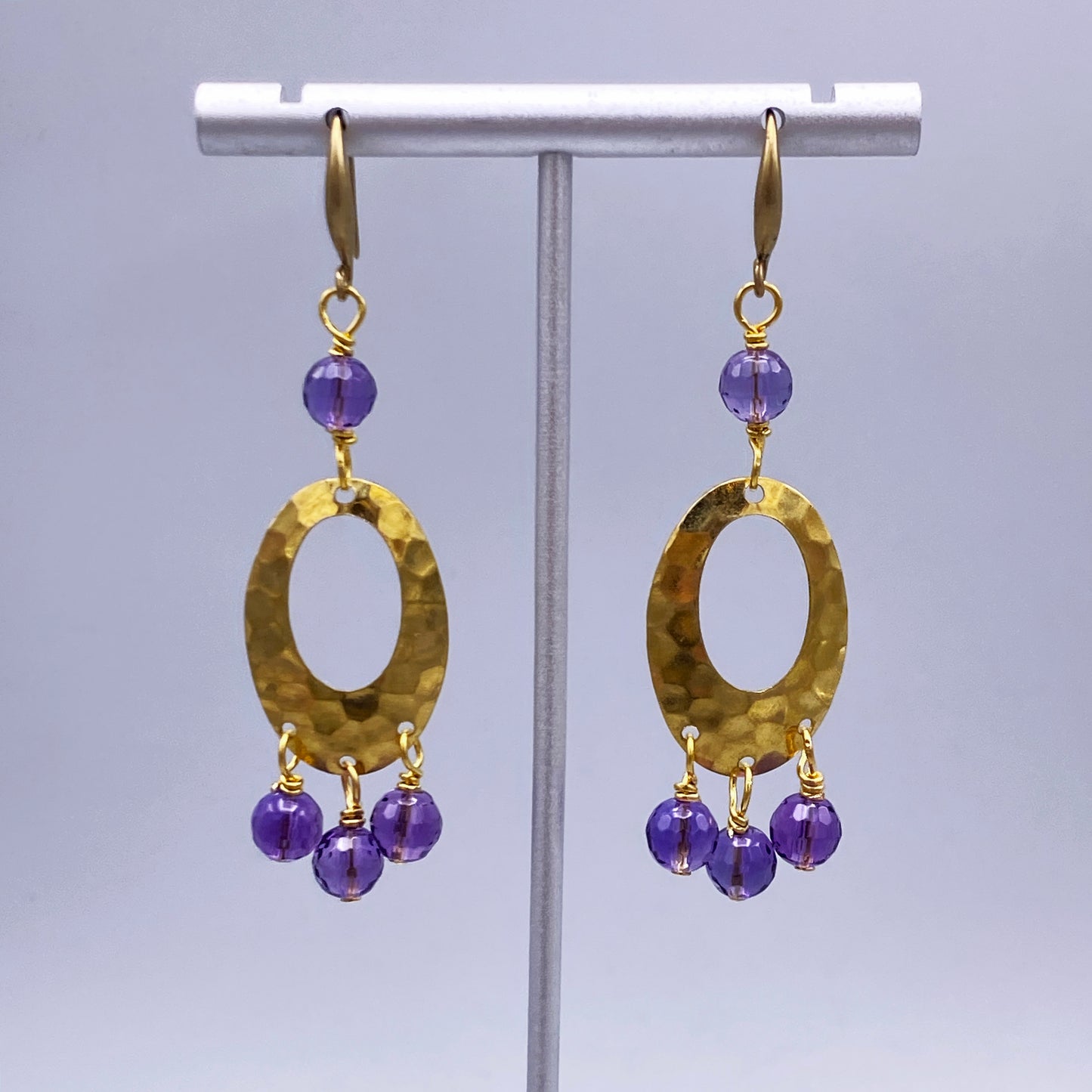 Amethyst and Brass Chandelier Dangle Earrings