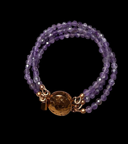 Amethyst Three Strand and Copper Bracelet