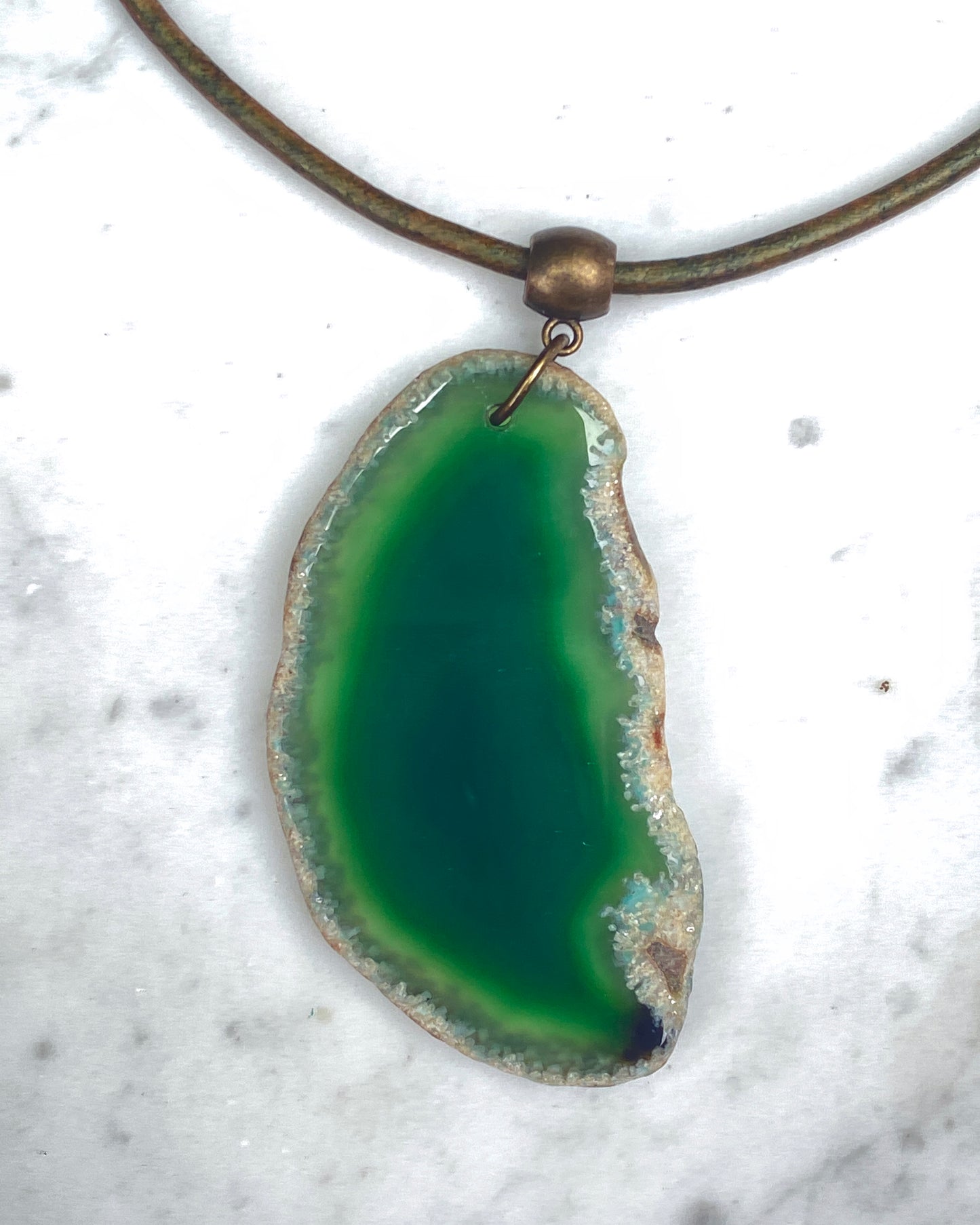 Green Agate gemstone Slice necklace